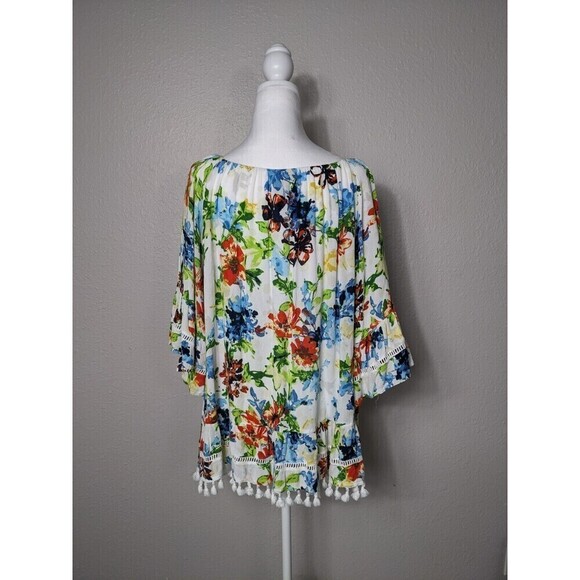Ali Miles Women L White Multi Color Floral Pullover Tunic Artsy Boho Summer #11 - Picture 2 of 7